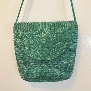 Vintage 80s Green Straw Bag Purse